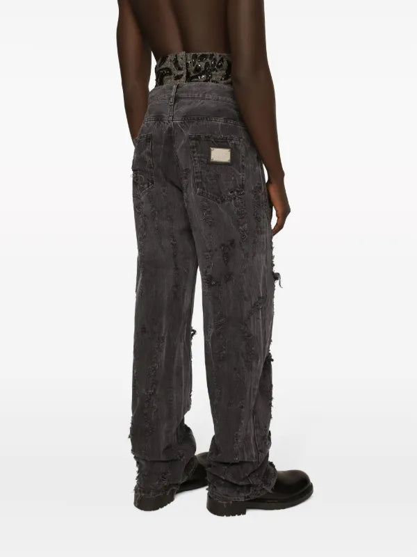 D&G Distressed Straight-Leg Jeans