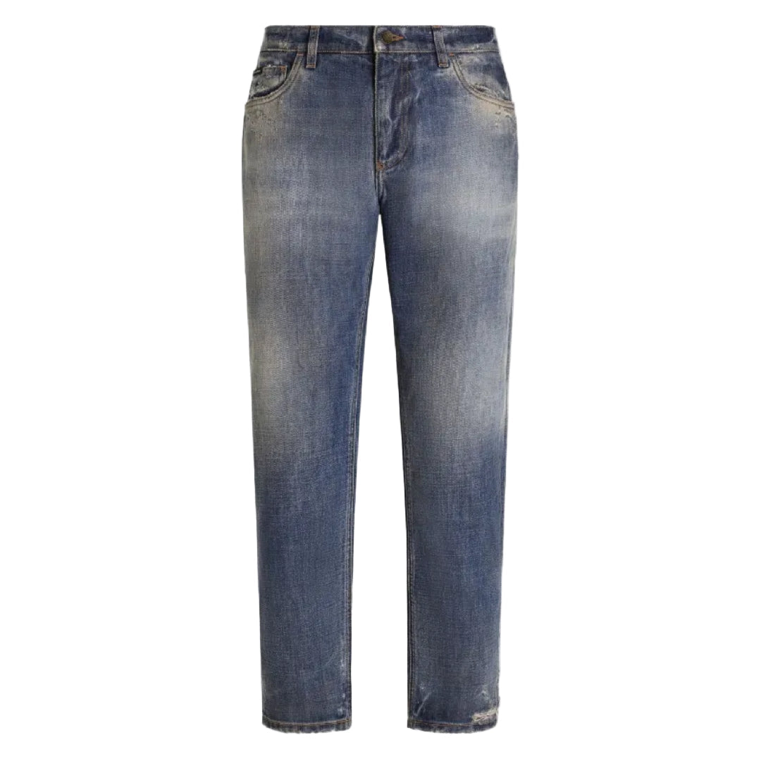 D&G Faded Effect Logo Jeans